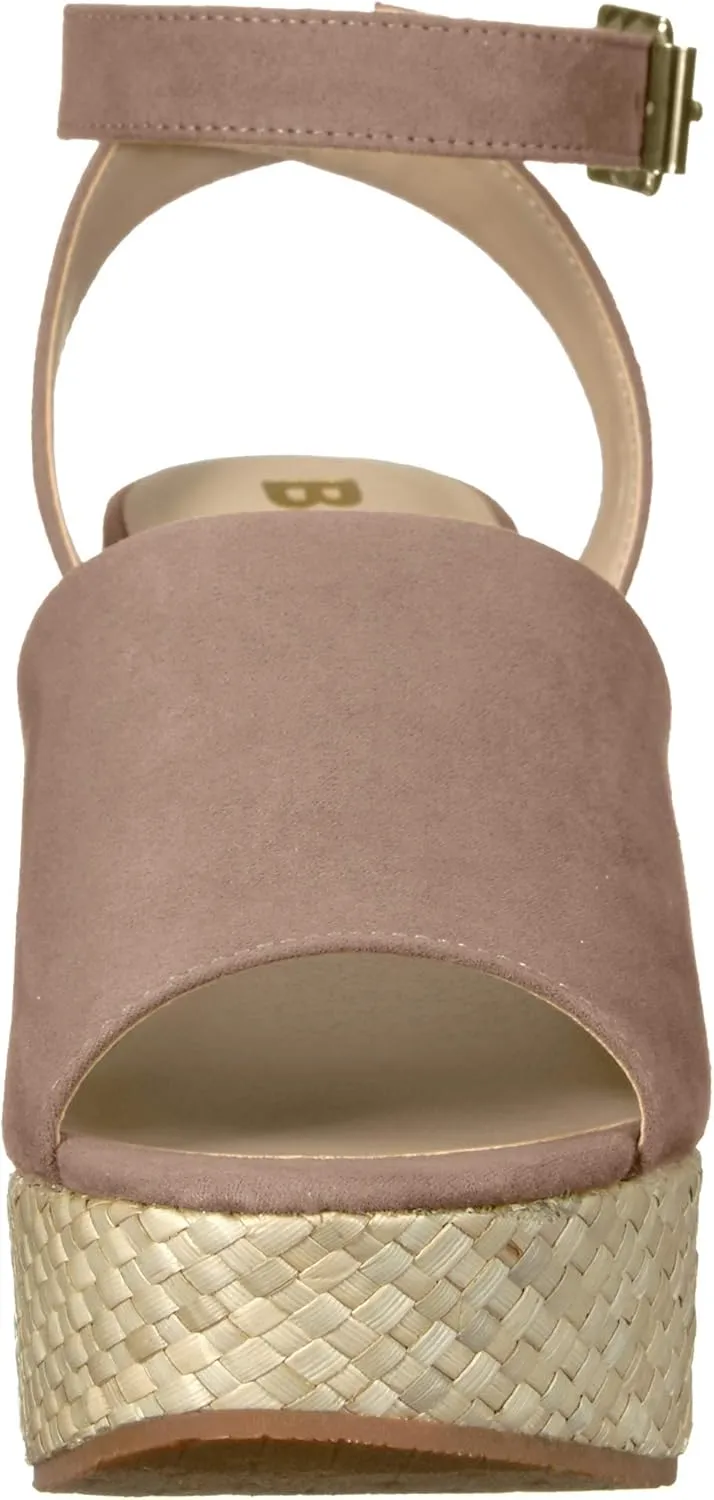 BC Footwear Womens Wild Orchids Vegan Suede Peep-Toe Wedge Sandals