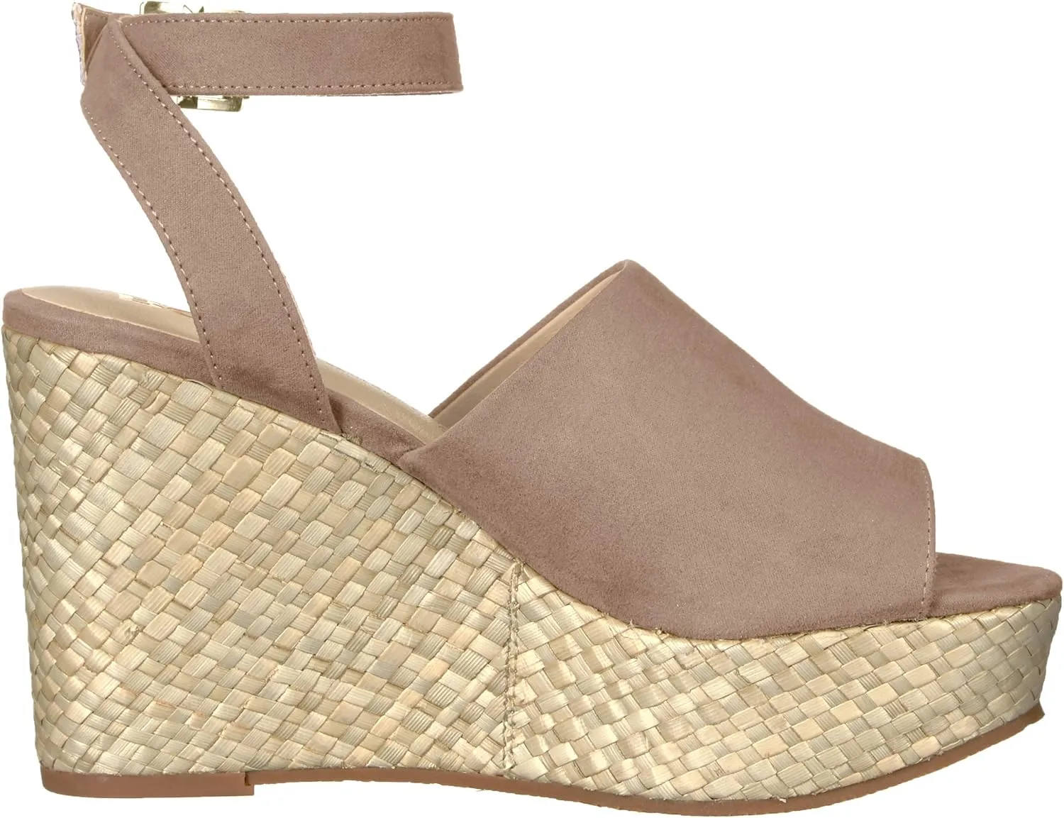 BC Footwear Womens Wild Orchids Vegan Suede Peep-Toe Wedge Sandals