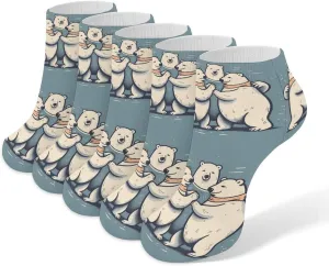 Bear Dancing Ankle Socks for Men & Women, 5 Pairs Breathable Soft Low Cut Socks, Stretch Sweat Wicking Sox