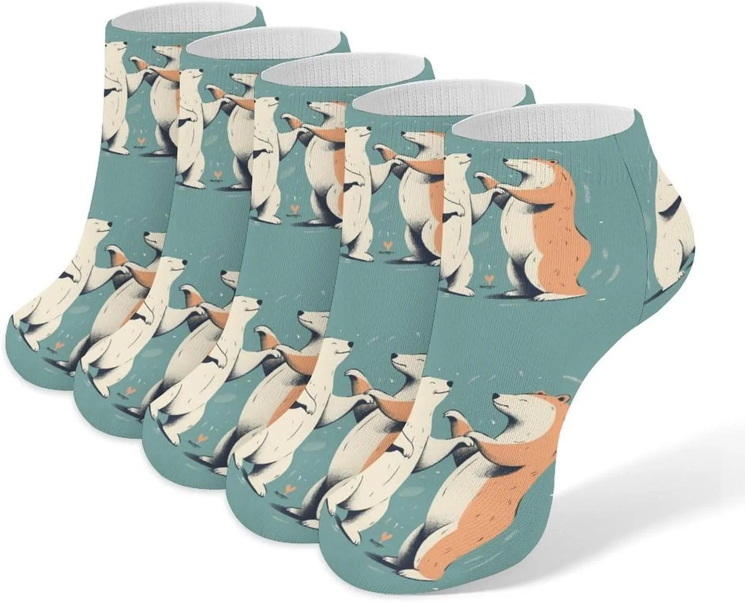 Bears Together Ankle Socks for Men & Women, 5 Pairs Breathable Soft Low Cut Socks, Stretch Sweat Wicking Sox