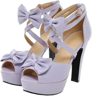 BEAUPAS Women's Peep Toe Chunky Block High Heels Platform Sandals Buckle Ankle Strappy Heeled Sandals Cute Bow Shoes