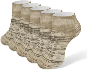 Beige Stripes Ankle Socks for Men & Women, 5 Pairs Breathable Soft Low Cut Socks, Stretch Sweat Wicking Sox