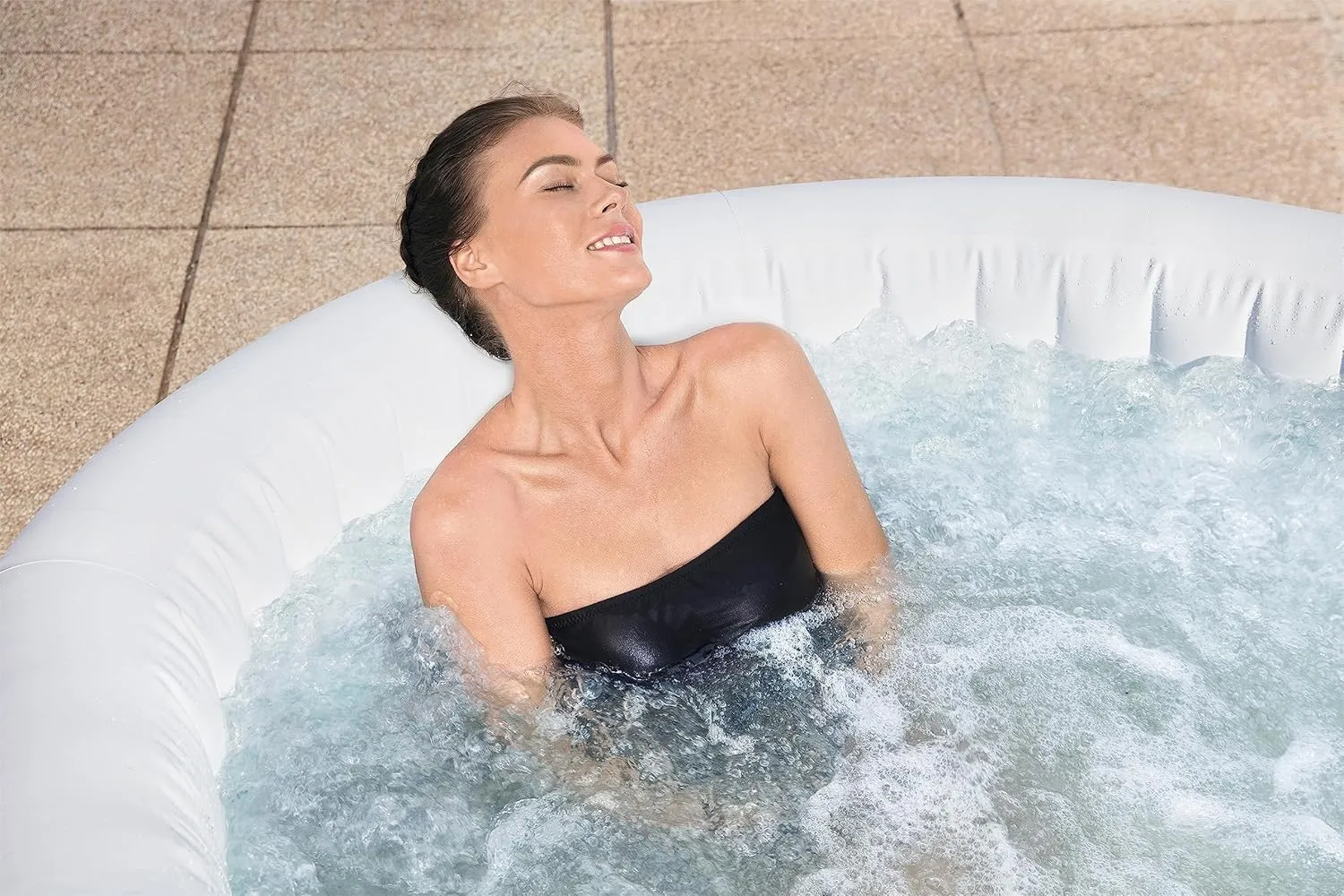 Bestway SaluSpa Miami EnergySense AirJet Inflatable Hot Tub Spa (71" x 26") | Portable Hot Tub with 2 Covers (1 Energy-Efficient Thermal Cover and 1 Standard Cover) | Fits Up to 2-4 Persons | Black