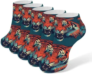 Big Red Tiger Ankle Socks for Men & Women, 5 Pairs Breathable Soft Low Cut Socks, Stretch Sweat Wicking Sox