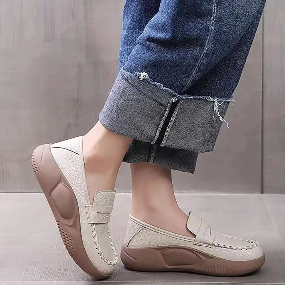 Biscalo Loafers for Women, Soft Soled Leather Corrective Loafers for Women, Comfortable Casual Walking Shoes