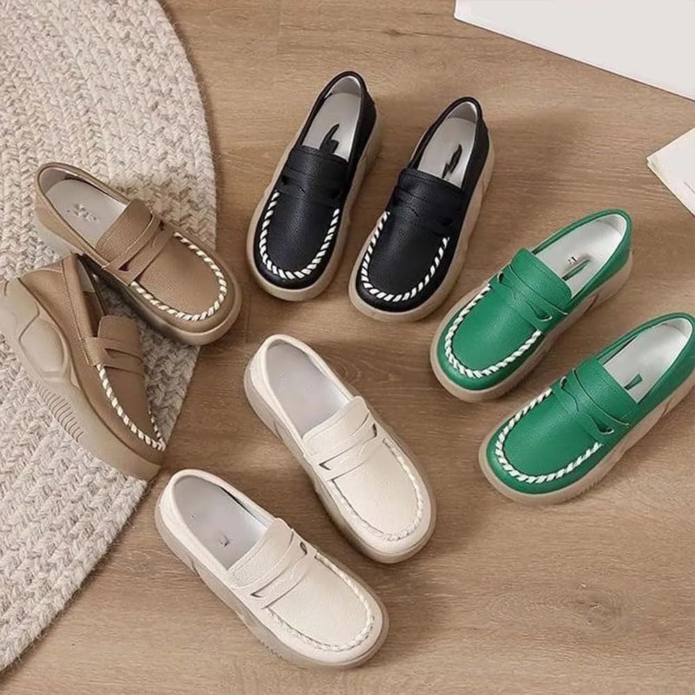 Biscalo Loafers for Women, Soft Soled Leather Corrective Loafers for Women, Comfortable Casual Walking Shoes