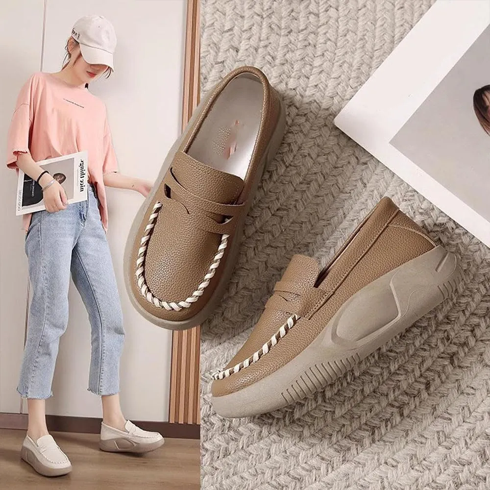Biscalo Loafers for Women, Soft Soled Leather Corrective Loafers for Women, Comfortable Casual Walking Shoes