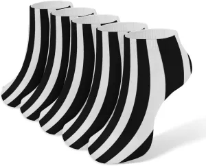 Black & White Stripe Ankle Socks for Men & Women, 5 Pairs Breathable Soft Low Cut Socks, Stretch Sweat Wicking Sox