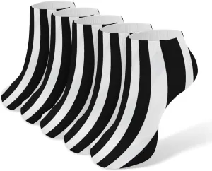 Black & White Stripe Ankle Socks for Men & Women, 5 Pairs Breathable Soft Low Cut Socks, Stretch Sweat Wicking Sox