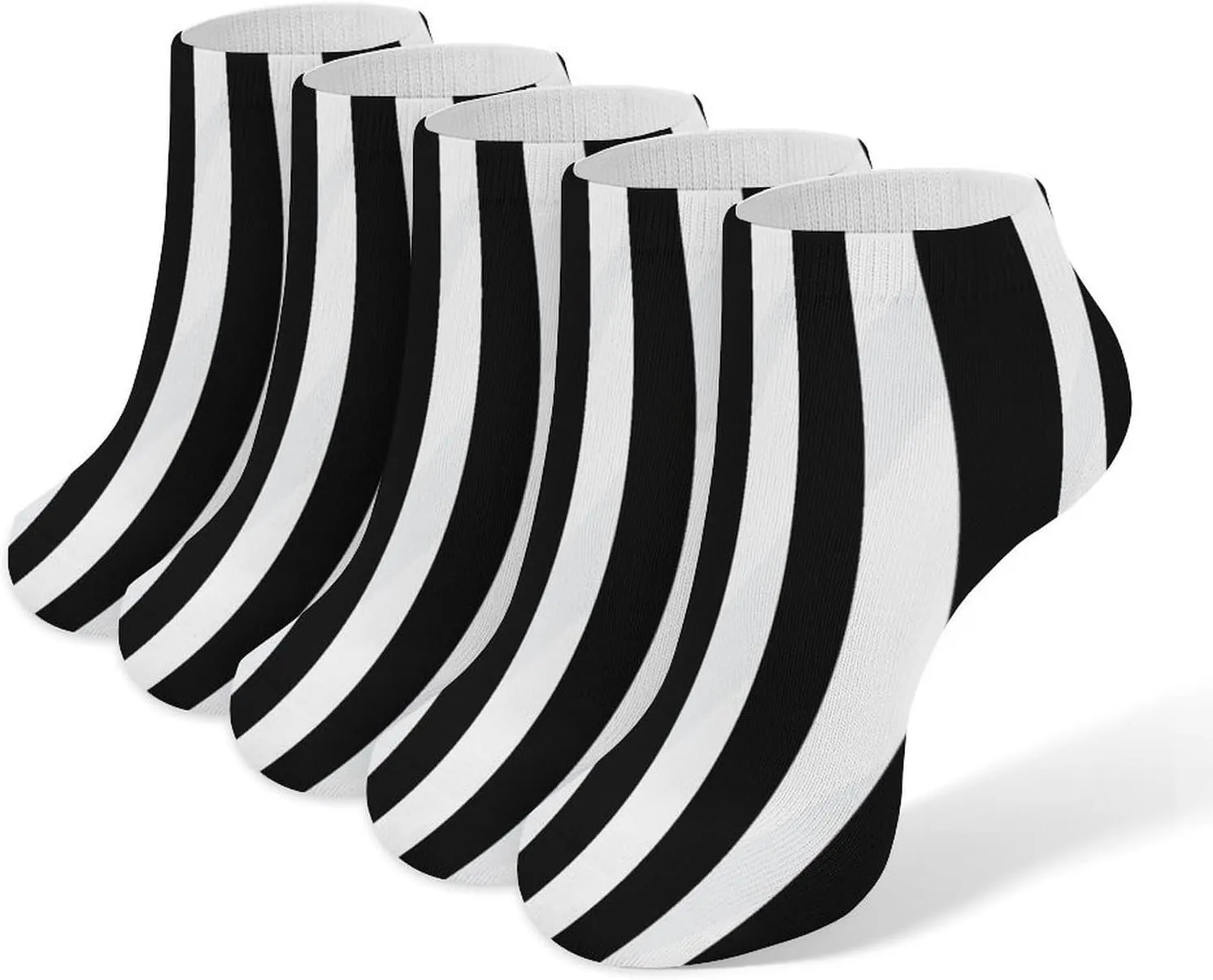 Black & White Stripe Ankle Socks for Men & Women, 5 Pairs Breathable Soft Low Cut Socks, Stretch Sweat Wicking Sox
