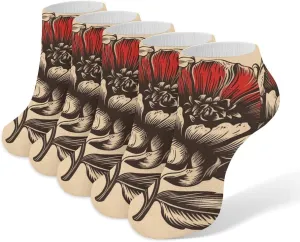 Black And Red Flowers Ankle Socks for Men & Women, 5 Pairs Breathable Soft Low Cut Socks, Stretch Sweat Wicking Sox