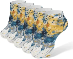 Blue And Yellow Ankle Socks for Men & Women, 5 Pairs Breathable Soft Low Cut Socks, Stretch Sweat Wicking Sox
