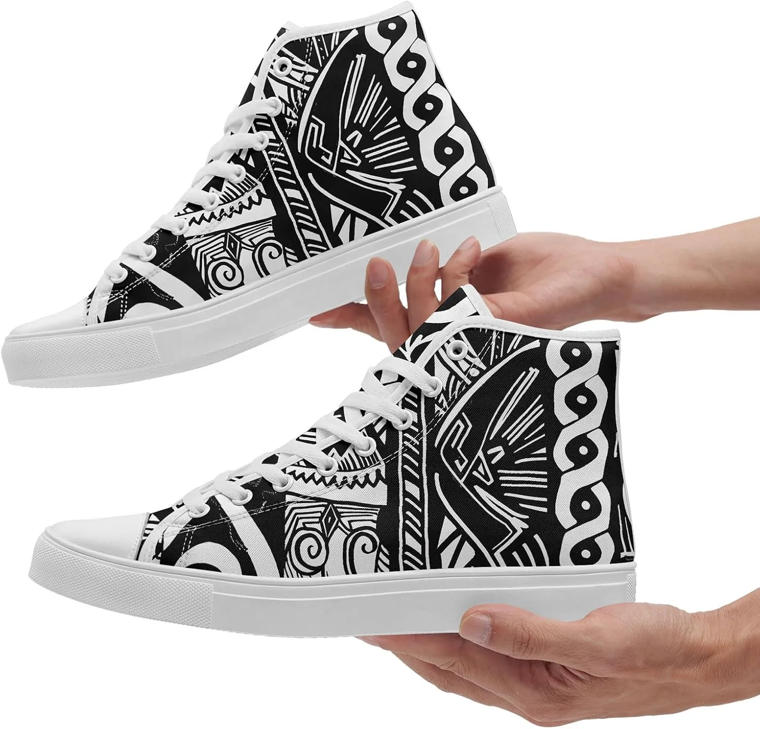 Bohemian High-Top Canvas Sneakers for Men Women – Breathable, Lightweight, Ethnic Casual Shoes with Durable Rubber Sole