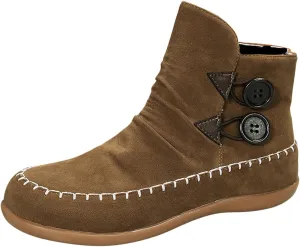 Boho Boots for Women Fashion Ethnic Ankle Boots Buckle Fall Winter Short Booties Round Toe Western Boots Suede Flat Booties No Heel Shoes