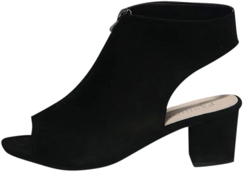 BORAMAX Womens Open Toe Heel Sandals, Fashion Cutout Side Strap Zipper Chunky Heel Sandals Slip On Ankle Backless Booties