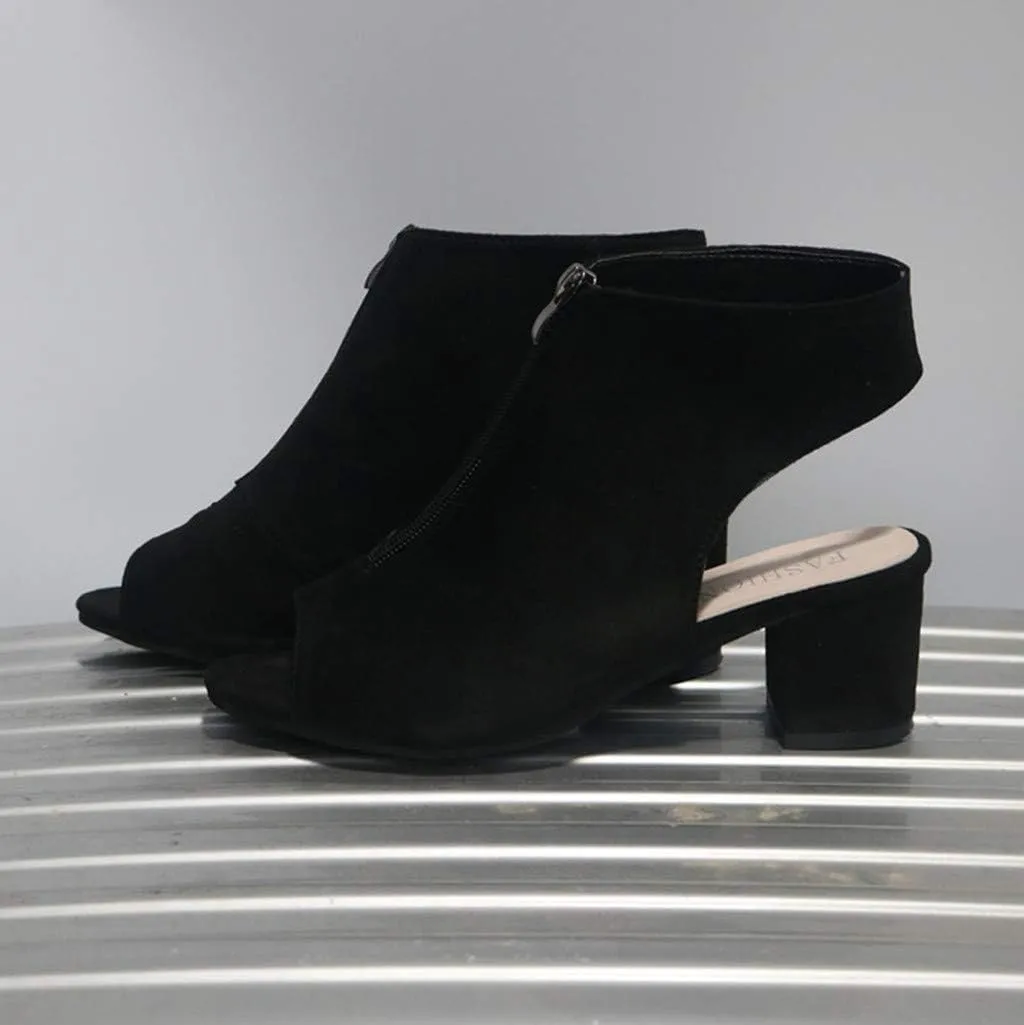 BORAMAX Womens Open Toe Heel Sandals, Fashion Cutout Side Strap Zipper Chunky Heel Sandals Slip On Ankle Backless Booties