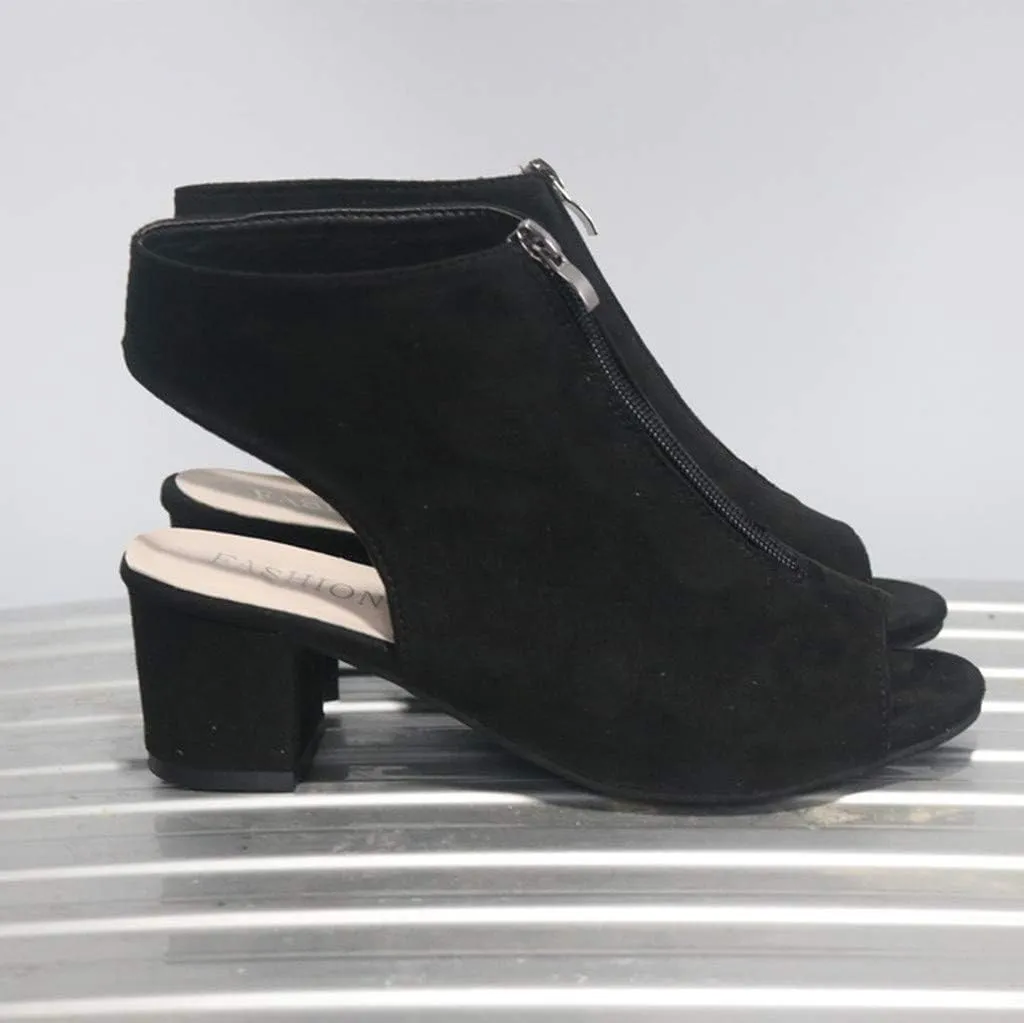 BORAMAX Womens Open Toe Heel Sandals, Fashion Cutout Side Strap Zipper Chunky Heel Sandals Slip On Ankle Backless Booties