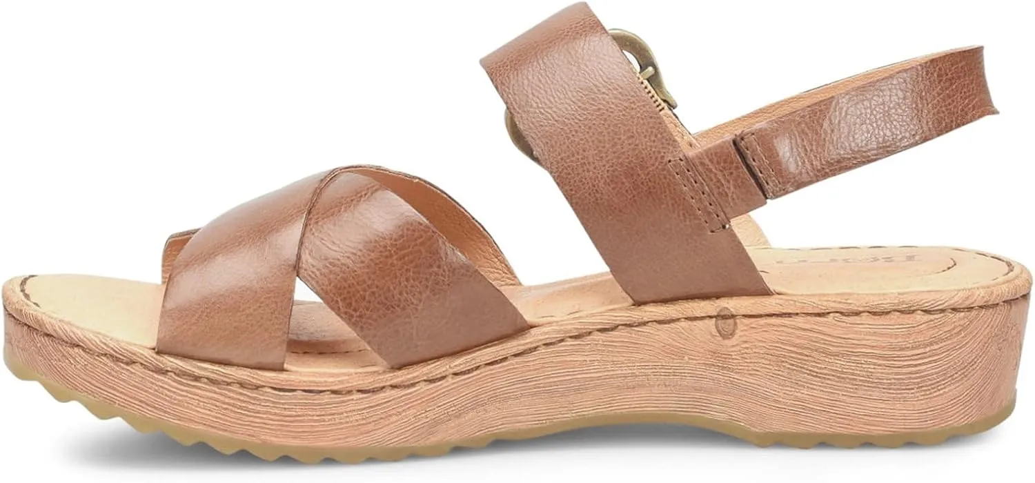 BORN Womens Buckle Leather Flatform Sandals