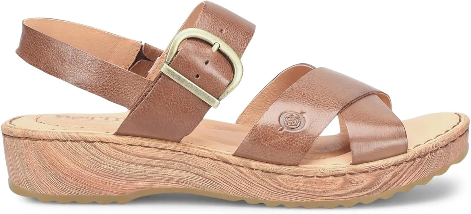 BORN Womens Buckle Leather Flatform Sandals