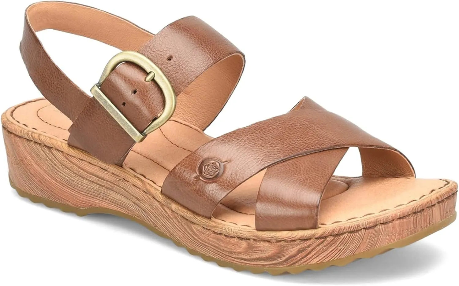 BORN Womens Buckle Leather Flatform Sandals
