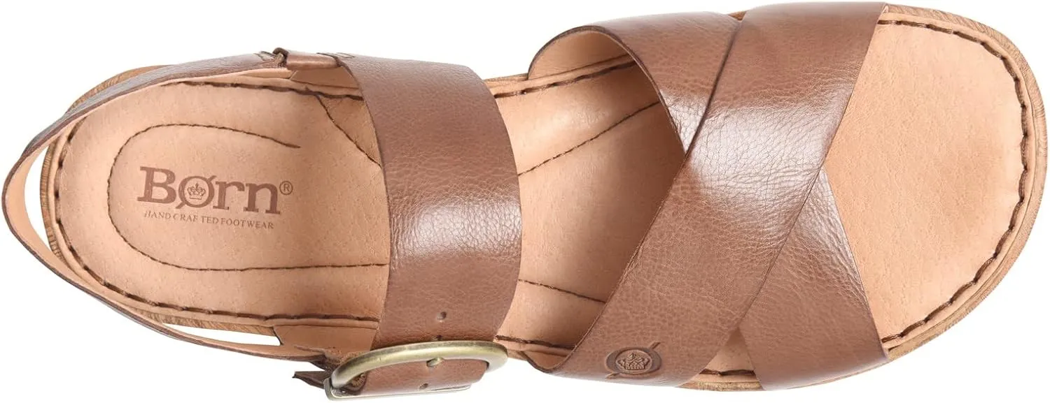 BORN Womens Buckle Leather Flatform Sandals