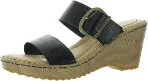 BORN Womens Buckle Leather Wedge Sandals