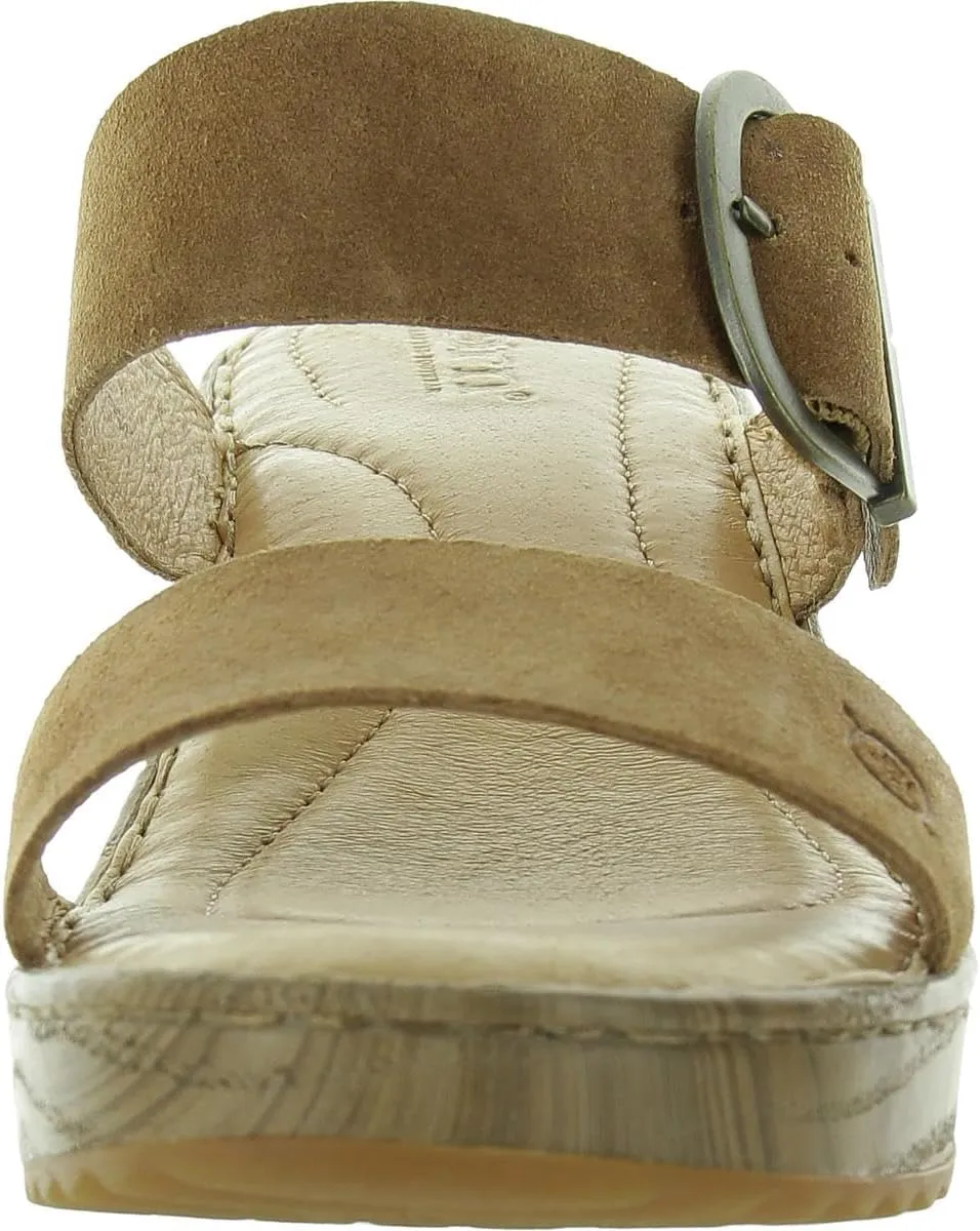 BORN Womens Buckle Leather Wedge Sandals