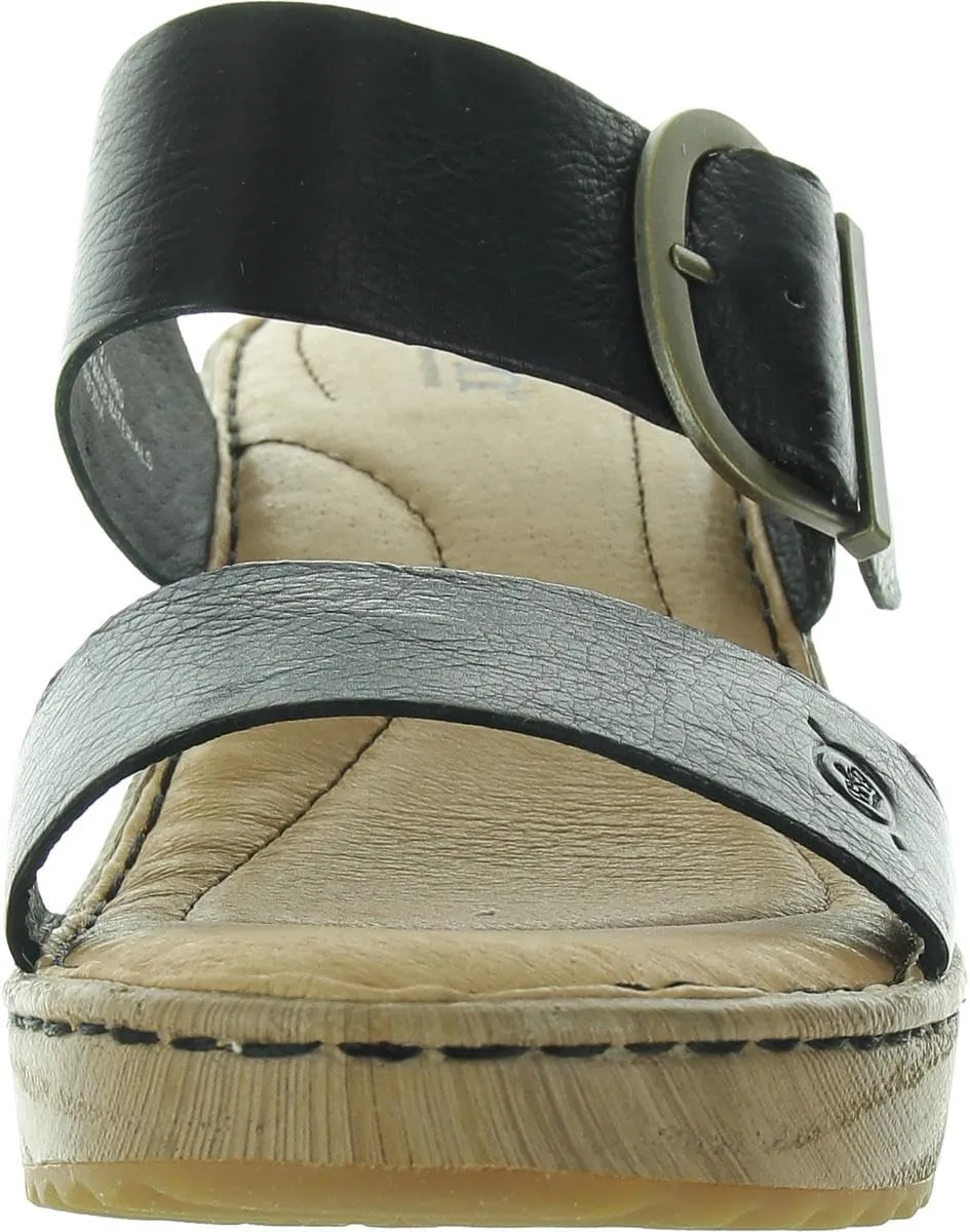 BORN Womens Buckle Leather Wedge Sandals