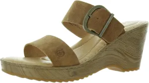 BORN Womens Buckle Leather Wedge Sandals