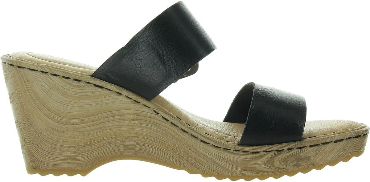 BORN Womens Buckle Leather Wedge Sandals