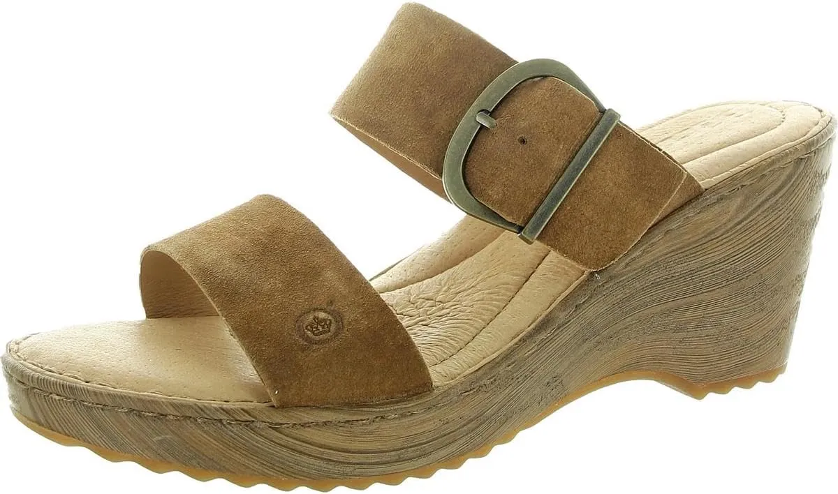 BORN Womens Buckle Leather Wedge Sandals
