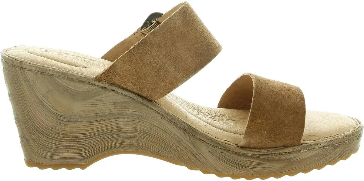BORN Womens Buckle Leather Wedge Sandals