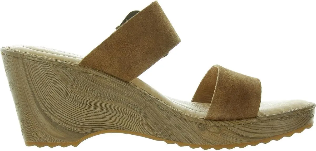 BORN Womens Buckle Leather Wedge Sandals