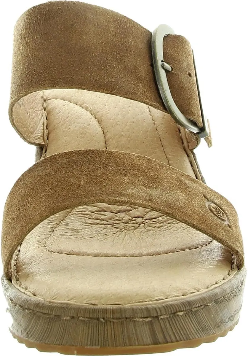 BORN Womens Buckle Leather Wedge Sandals