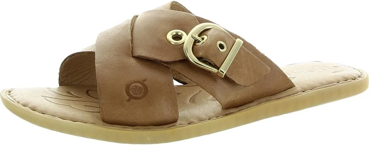 BORN Womens Marina Buckle Leather Flatform Sandals