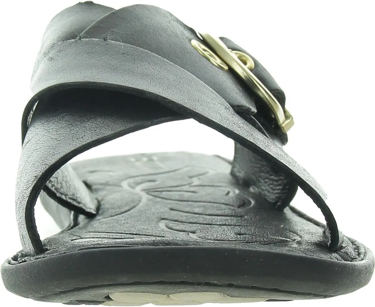 BORN Womens Marina Buckle Leather Flatform Sandals