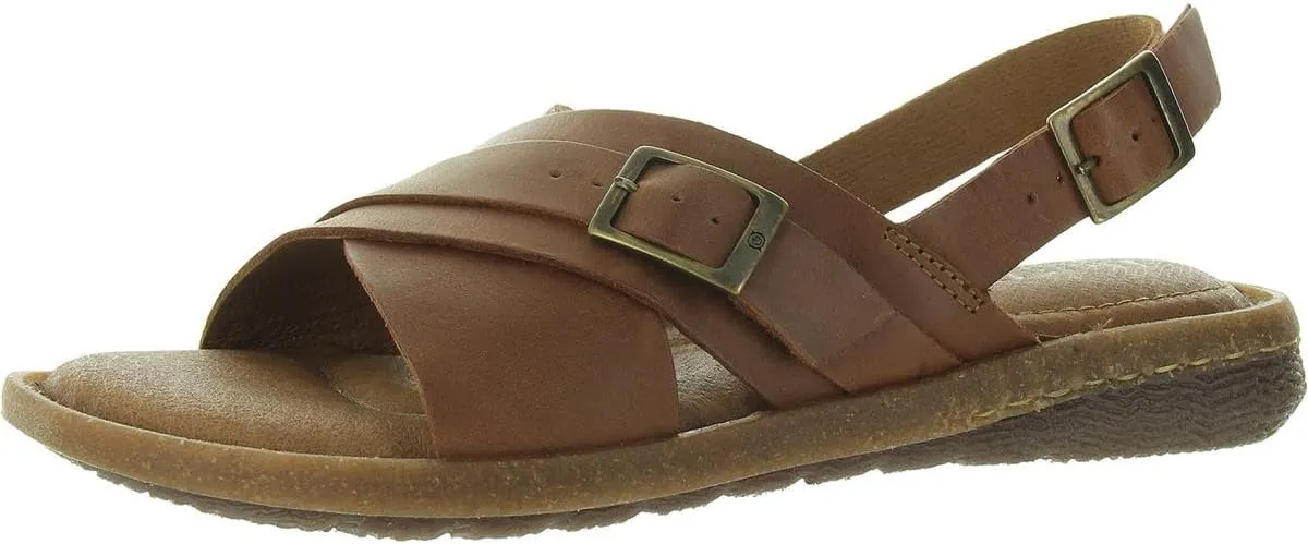 BORN Womens Marina Buckle Leather Flatform Sandals