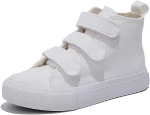 Boys and Girls High Top Children's Canvas Shoes Solid Color Sticky Button Casual Shoes Start School Season Little White Shoes Fashion Sneakers Shoes