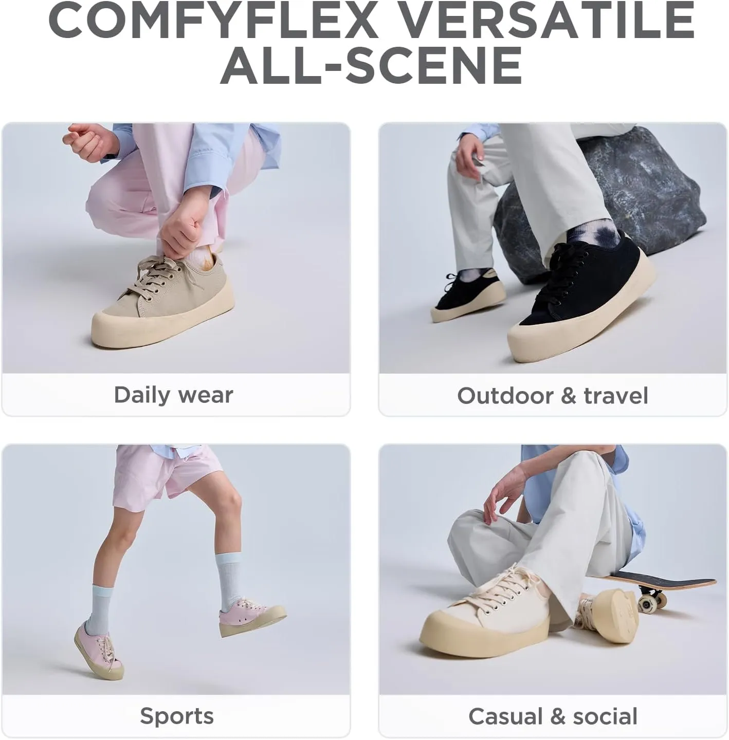 Boys Girls Kids Shoes Lace-up Cupsole Casual Lightweight Canvas Sneakers with Sport Sole