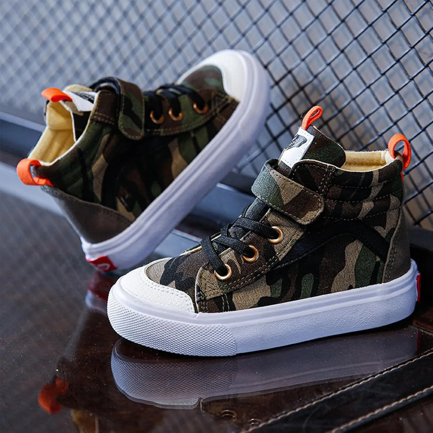 Boys High-top Canvas Shoes Kids Hook and Loops Casual Sneakers Non-Slip Sole Footwear