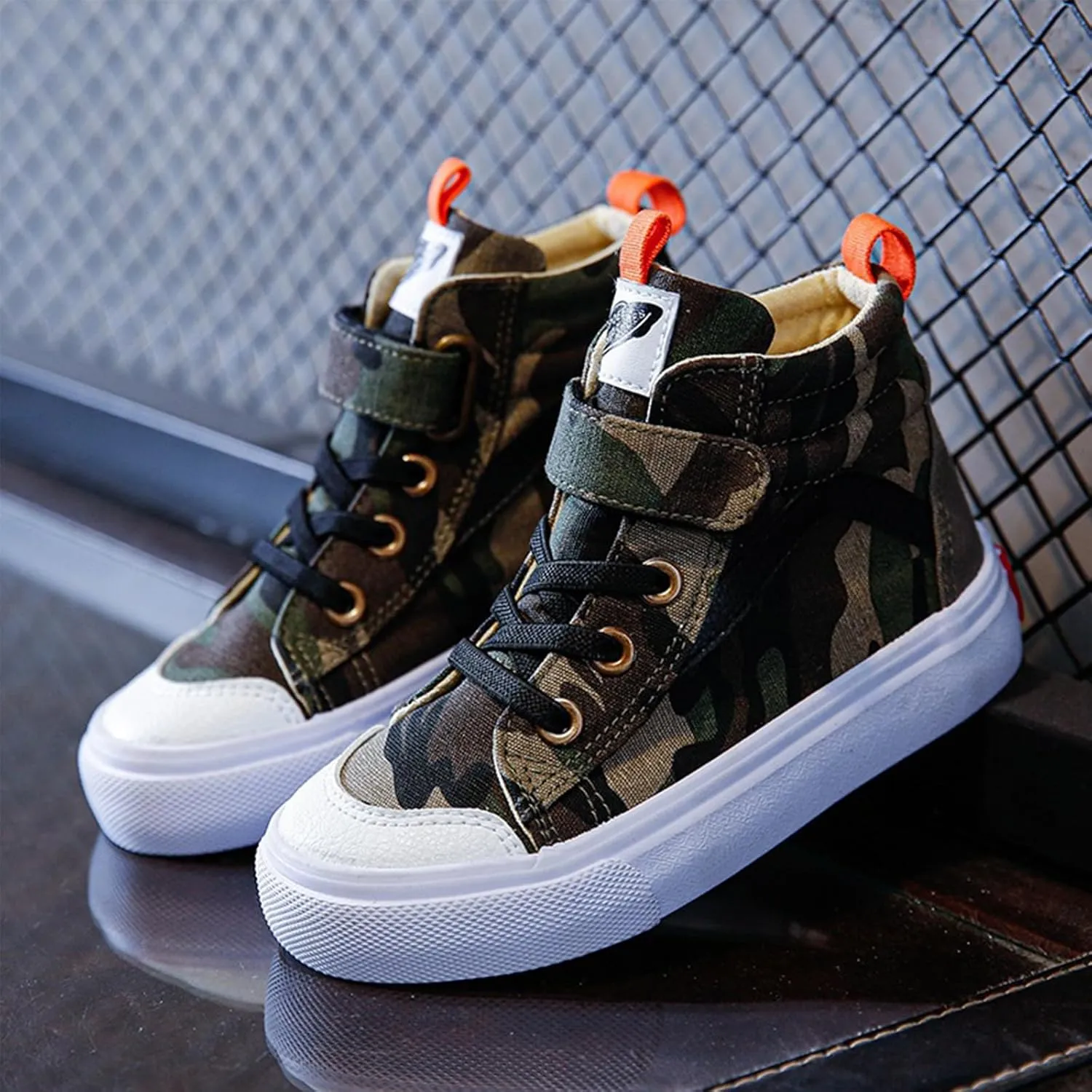 Boys High-top Canvas Shoes Kids Hook and Loops Casual Sneakers Non-Slip Sole Footwear