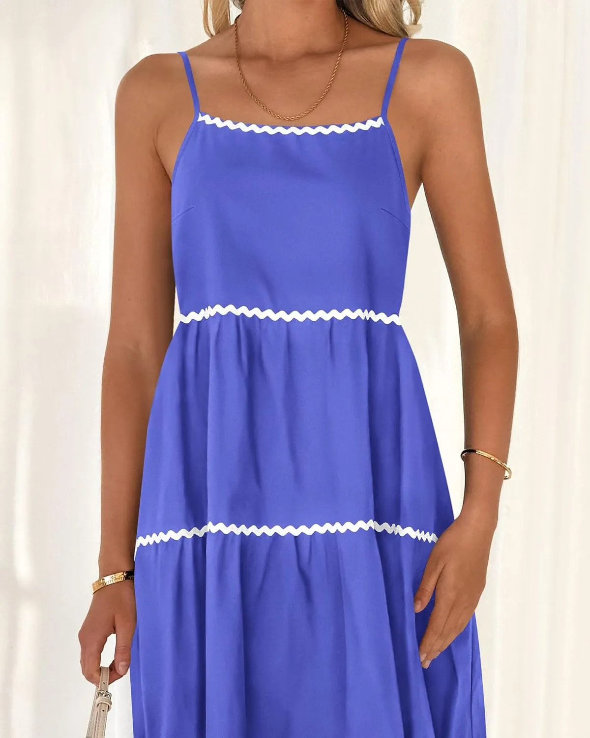 BTFBM Boho Summer Dresses 2025 Spaghetti Strap Backless Sundress RIC Rac Trim Tiered A-Line Long Casual Vacation Dress
