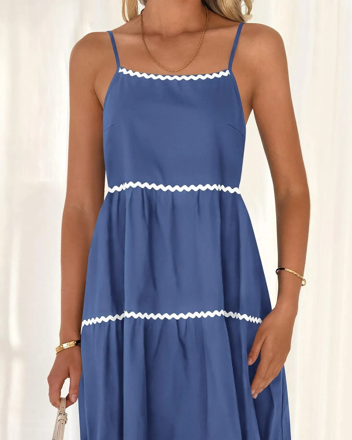 BTFBM Boho Summer Dresses 2025 Spaghetti Strap Backless Sundress RIC Rac Trim Tiered A-Line Long Casual Vacation Dress