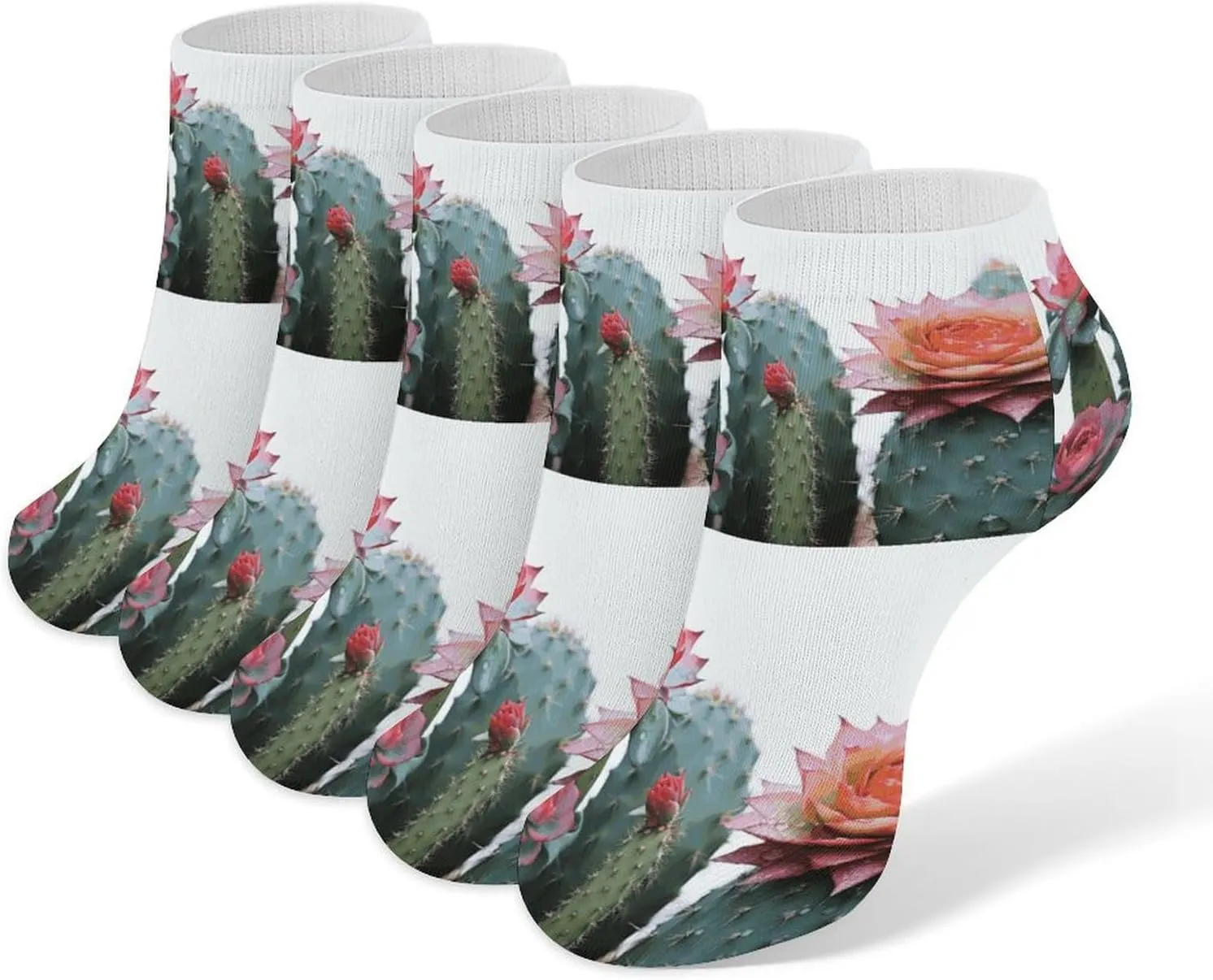 Cactus Flower Ankle Socks for Men & Women, 5 Pairs Breathable Soft Low Cut Socks, Stretch Sweat Wicking Sox