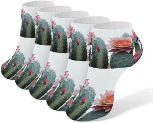 Cactus Flower Ankle Socks for Men & Women, 5 Pairs Breathable Soft Low Cut Socks, Stretch Sweat Wicking Sox