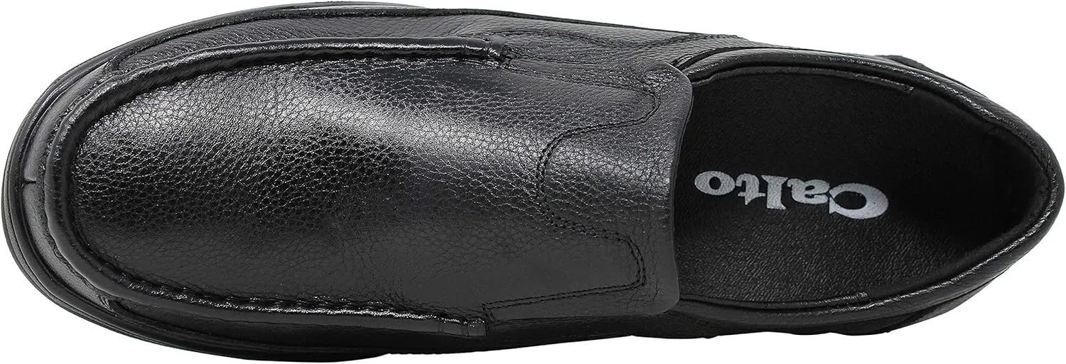 CALTO Men's Invisible Height Increasing Elevator Shoes - Black Premium Leather Slip-on Lightweight Casual Loafers - 3 Inches Taller - G1825 - Size 11 D(M) US