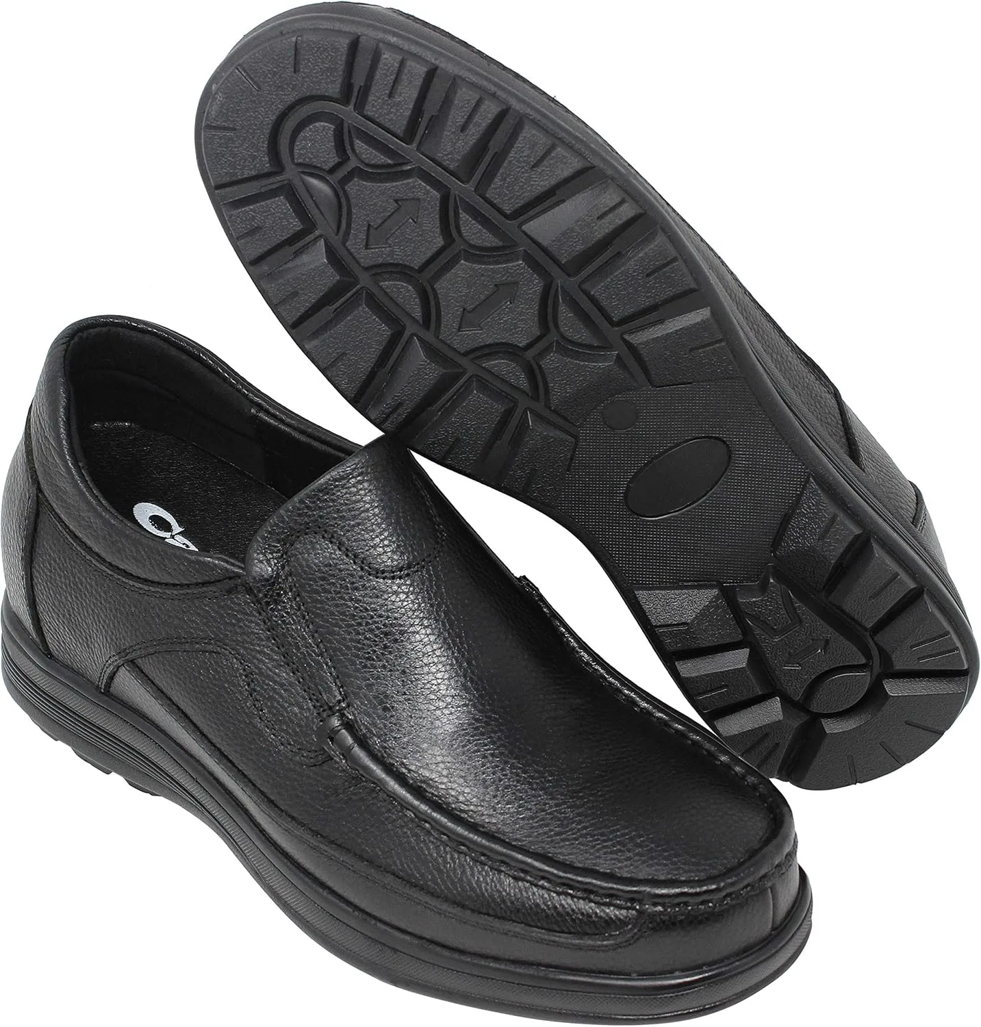 CALTO Men's Invisible Height Increasing Elevator Shoes - Black Premium Leather Slip-on Lightweight Casual Loafers - 3 Inches Taller - G1825 - Size 11 D(M) US