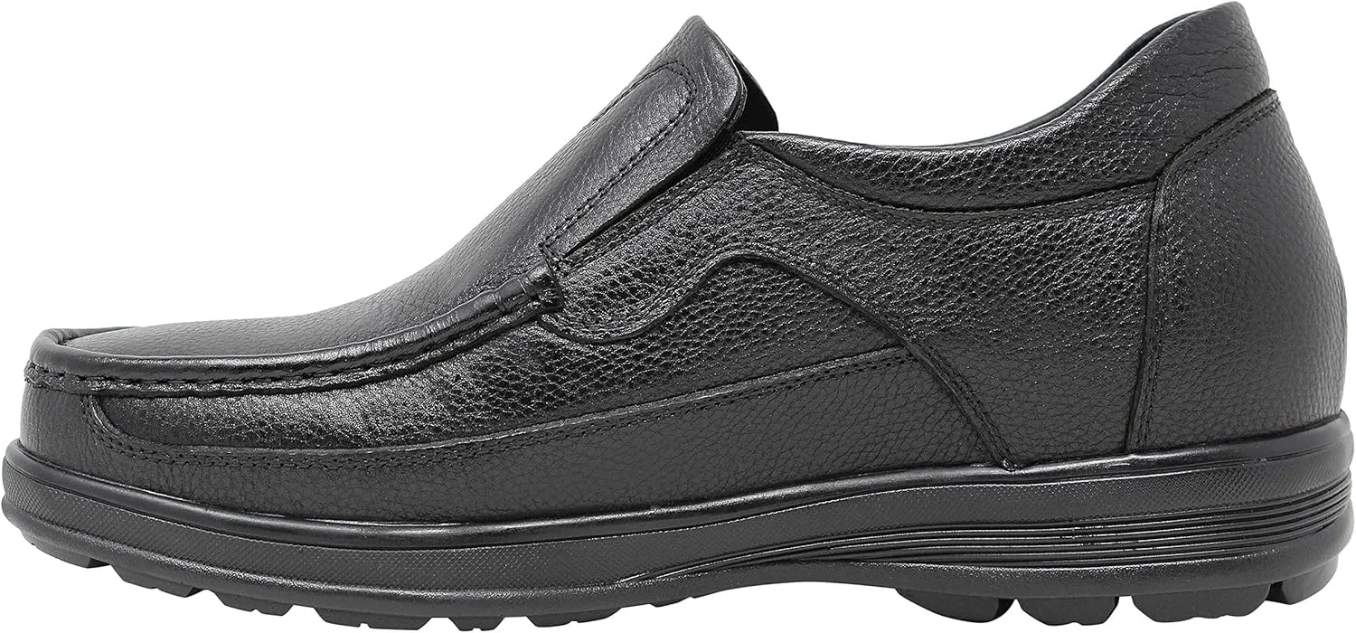 CALTO Men's Invisible Height Increasing Elevator Shoes - Black Premium Leather Slip-on Lightweight Casual Loafers - 3 Inches Taller - G1825 - Size 11 D(M) US