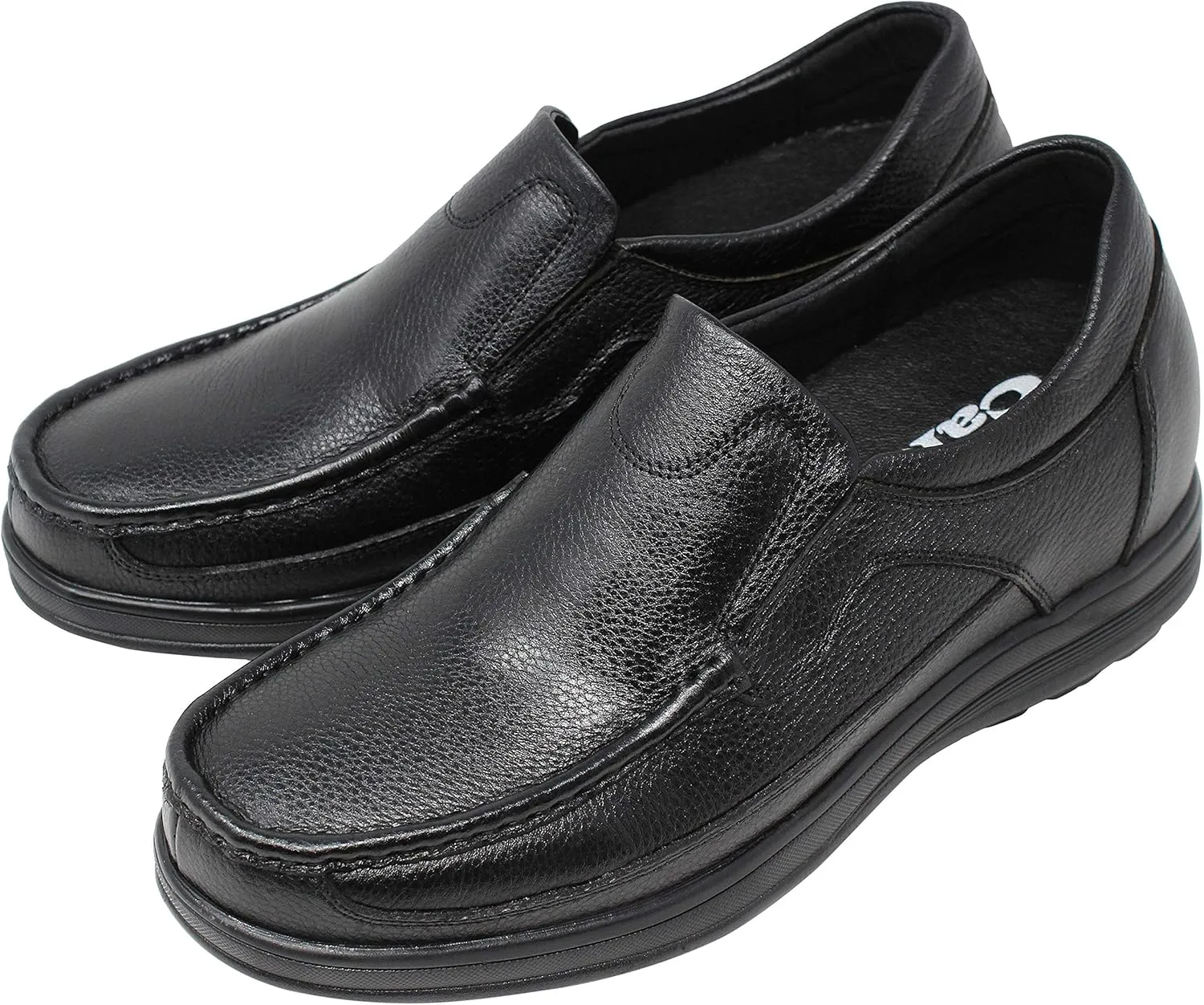 CALTO Men's Invisible Height Increasing Elevator Shoes - Black Premium Leather Slip-on Lightweight Casual Loafers - 3 Inches Taller - G1825 - Size 11 D(M) US