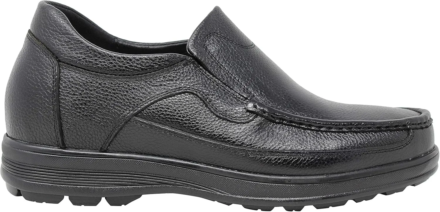 CALTO Men's Invisible Height Increasing Elevator Shoes - Black Premium Leather Slip-on Lightweight Casual Loafers - 3 Inches Taller - G1825 - Size 11 D(M) US